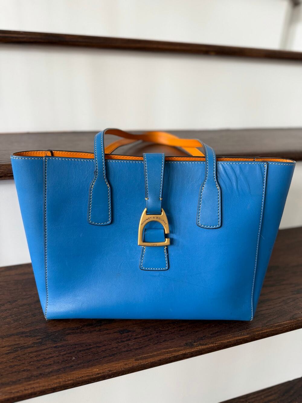 Dooney & Bourke Small Shannon Vibrant Blue Orange Structured Tote Bag